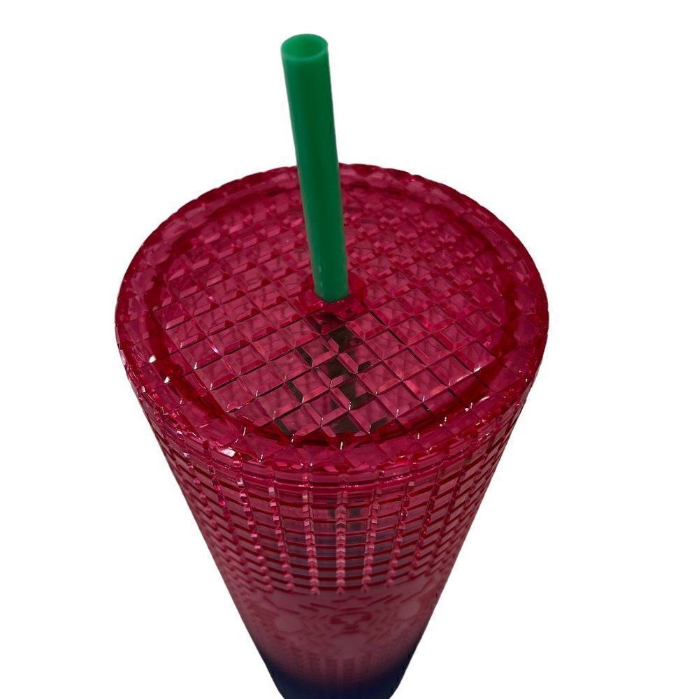 2022 Starbucks Watermelon Pink Purple Grid Tumbler Venti Cup - Picture 2 of 3